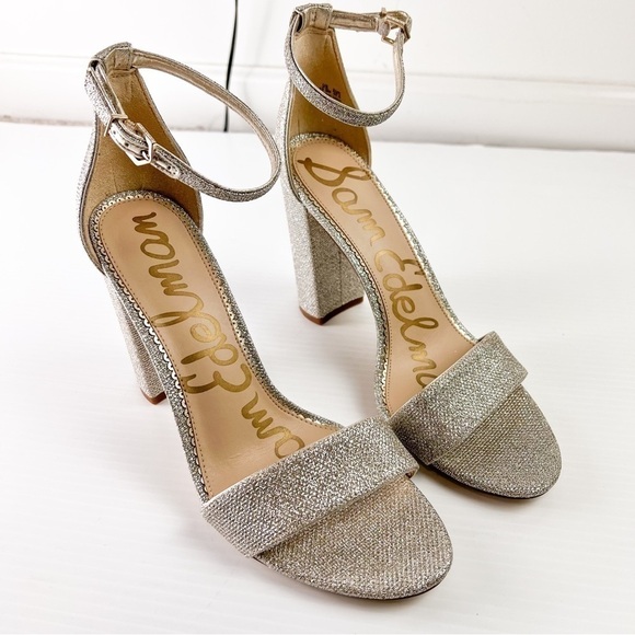 Sam Edelman Heel Sandals womens 10.5 Ankle Strap Open Toe Yaro Gold Mesh Heel - Picture 2 of 12